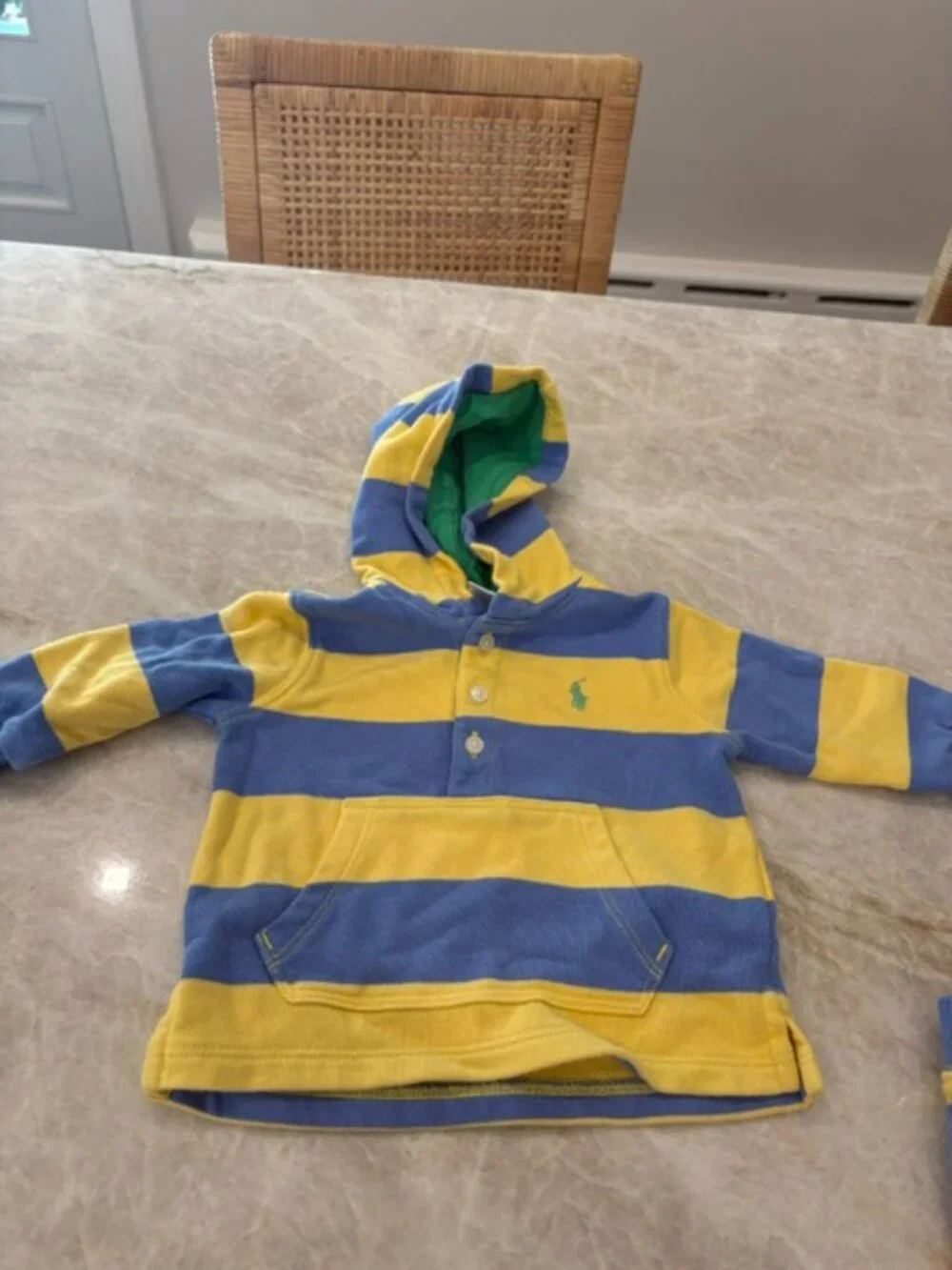 Ralph Lauren Blue and Yellow Striped Hoodie and Shorts, Size 9 Months